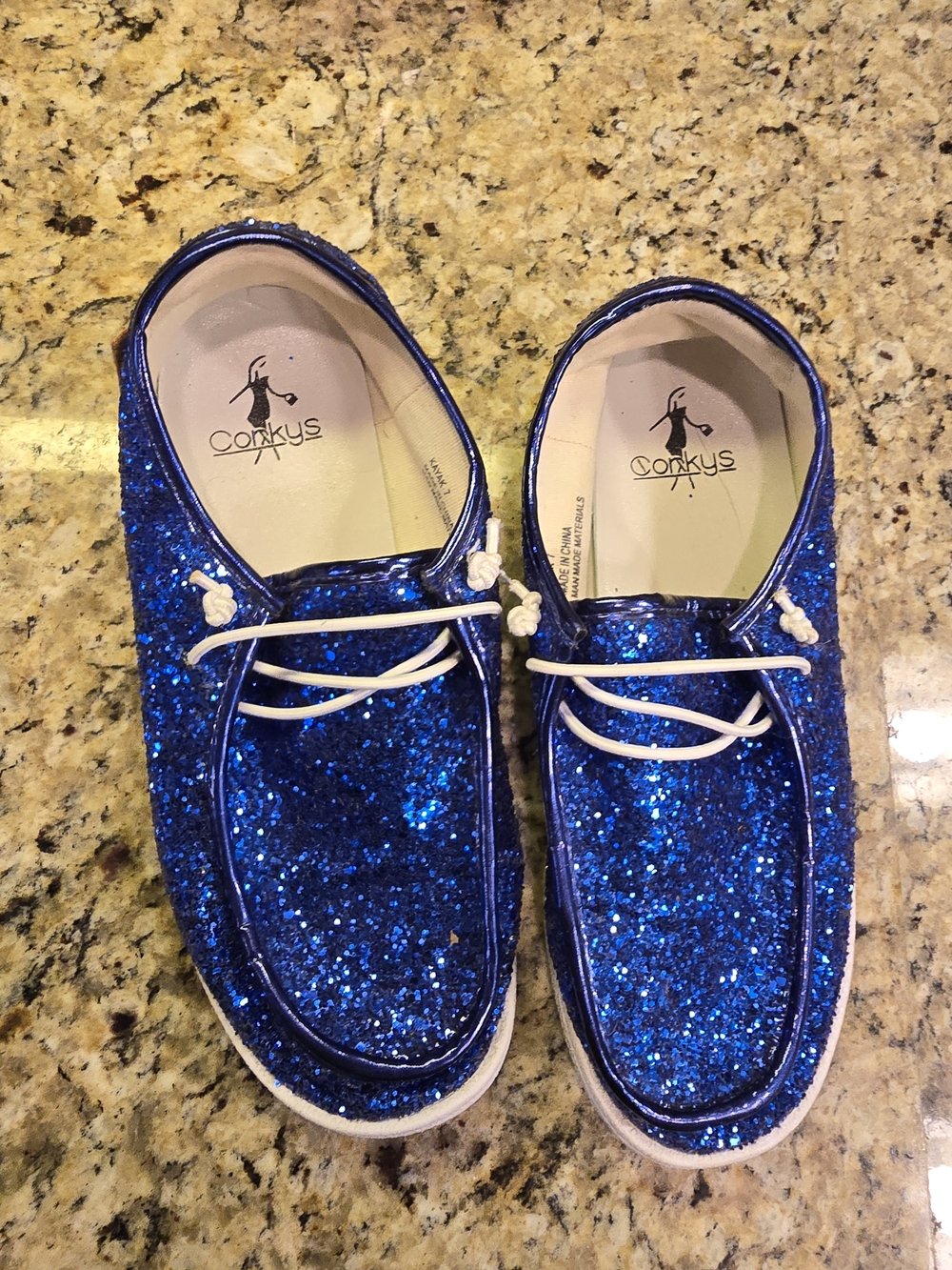 Corkys Womens Blue Glitter Boat Shoes